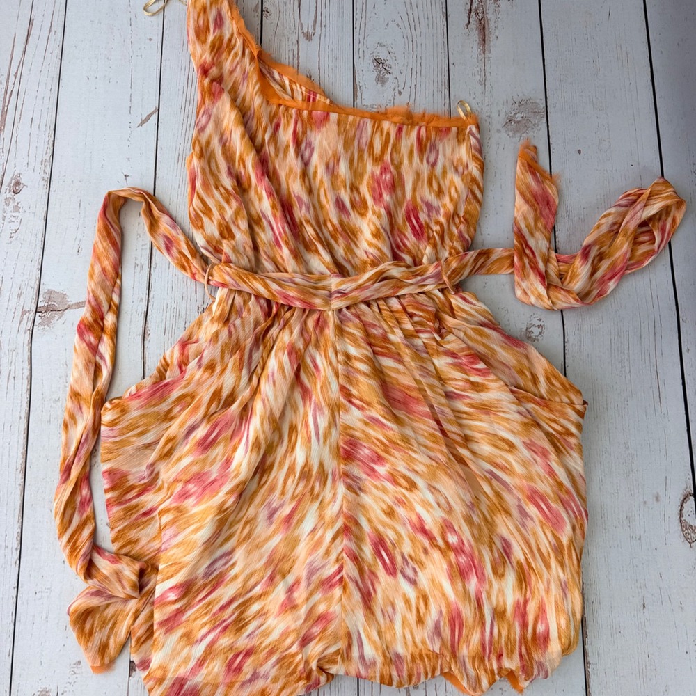 Bar III Womens One Shoulder Ikat‎ Print Mini Dress Orange Pink Size S